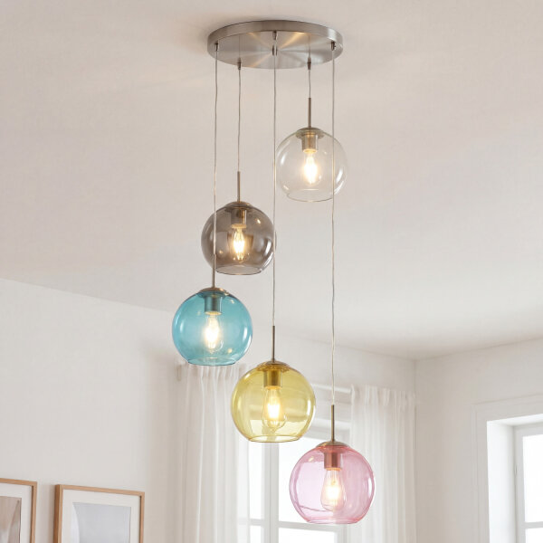 Lampe à suspendre verre Ø 50 cm 5-flamme E27 multicolore chrome