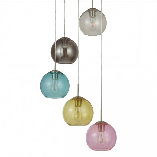 Lampe à suspendre verre Ø 50 cm 5-flamme E27 multicolore chrome