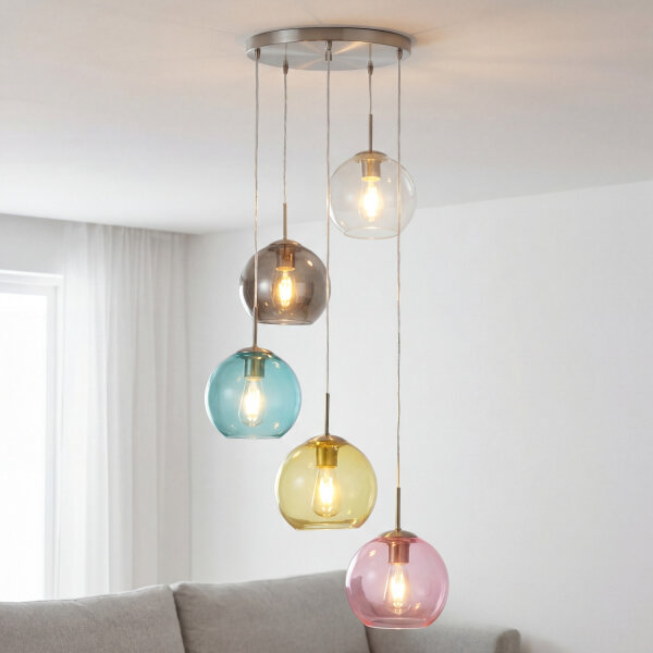 Lampe à suspendre verre Ø 50 cm 5-flamme E27 multicolore chrome