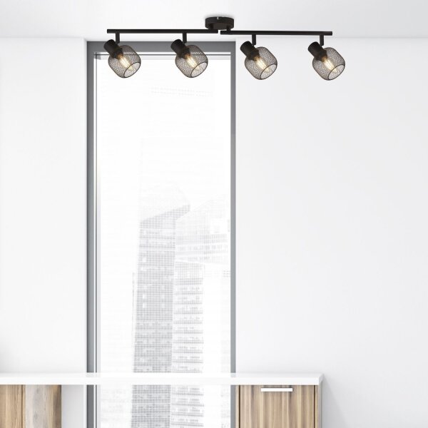 Spot de plafond 4 flammes E14 noir métal rétro design
