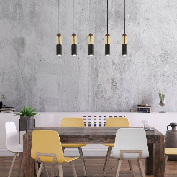 Suspension à 5 flammes L : 93,5 cm Noir Ambre GU10