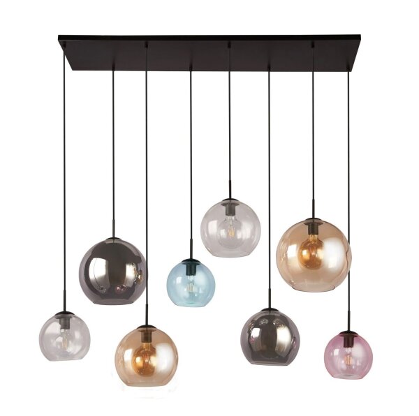 Suspension verre L : 151 cm Multicolore Boule Abat-jour 8x E27