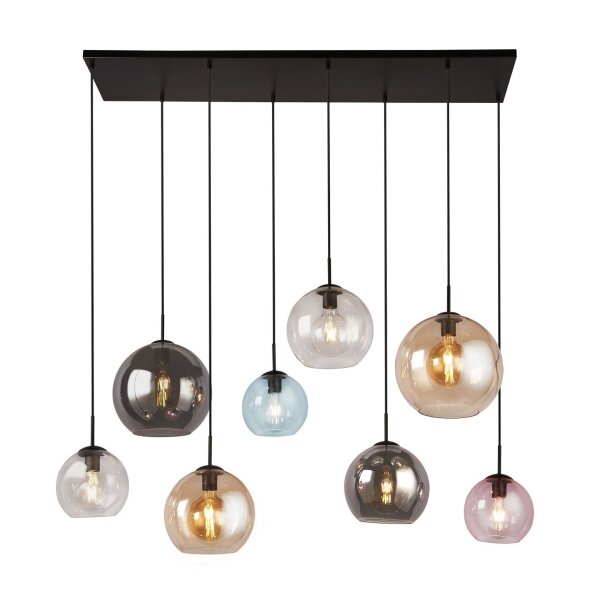Suspension verre L : 151 cm Multicolore Boule Abat-jour 8x E27