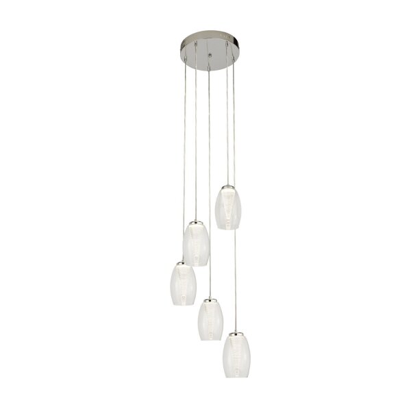 Lampe LED suspendue verre 5 flammes H : max. 150 cm réglable