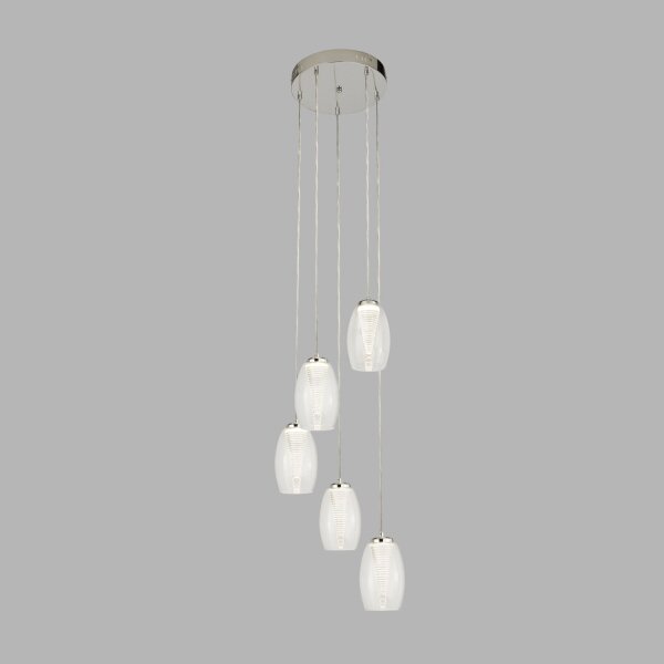 Lampe LED suspendue verre 5 flammes H : max. 150 cm réglable