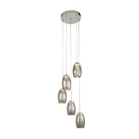 Lampe LED suspendue verre fum&eacute; 5 flammes...
