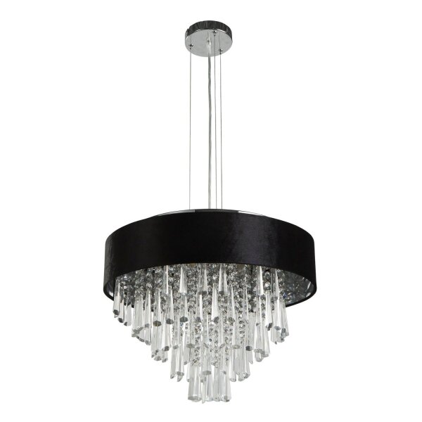 Suspension Noir Ø 45,5 cm rond tissu cristal 5x G9