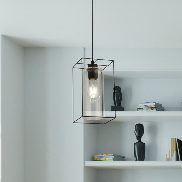 Lampe à suspendre métal verre angulaire L : 15 cm noir clair E27
