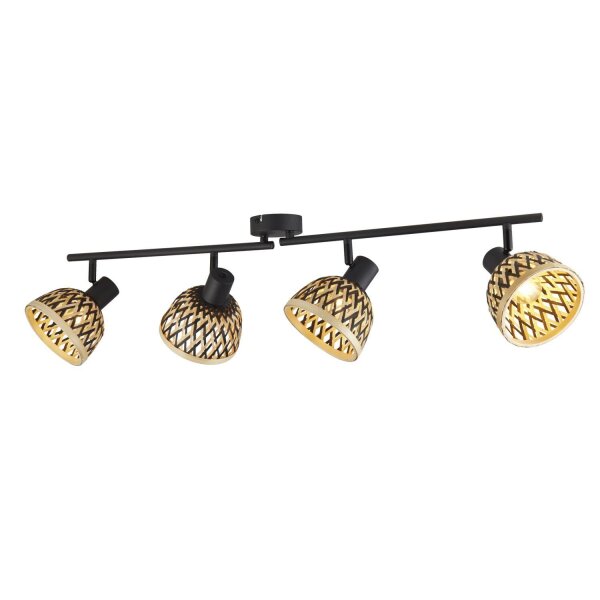 Spot de plafond Noir Naturel L : 94 cm 4x E14 Bois Métal