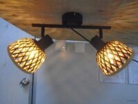 Spot de plafond 2 flammes E14 Noir Naturel Bambou Bois...