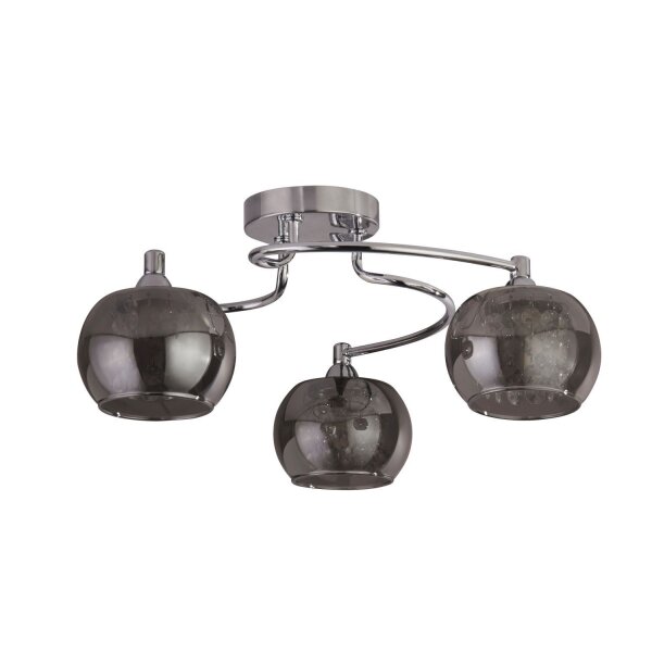 Plafonnier 3 flammes chrome gris fumé G9 verre métal