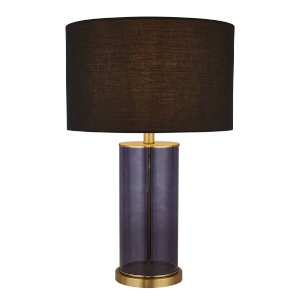 Lampe de table tissu verre bleu noir or E27 hauteur 52,5 cm