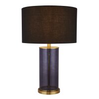 Lampe de table tissu verre bleu noir or E27 hauteur 52,5 cm