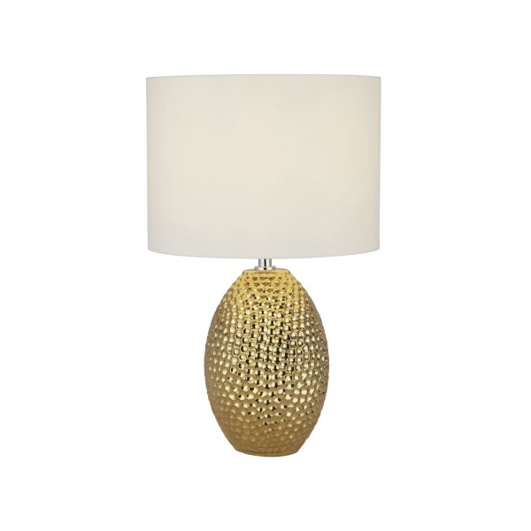 Lampe de table céramique tissu E27 45 cm Ø 28 cm or crème-blanc