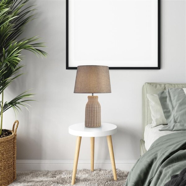 Lampe de table rotin lin 48 cm de haut E14 Gris Naturel Boho