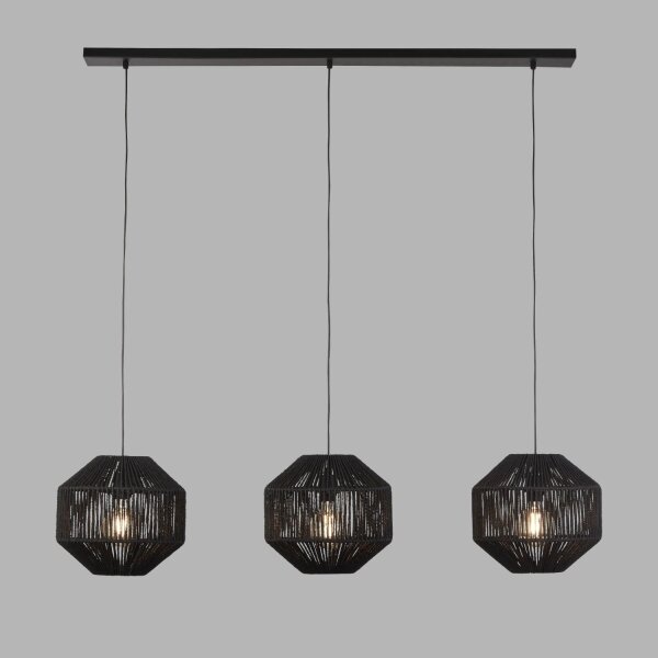 Lampe à suspendre 3 flammes L : 130 cm Noir E27 Métal Câble
