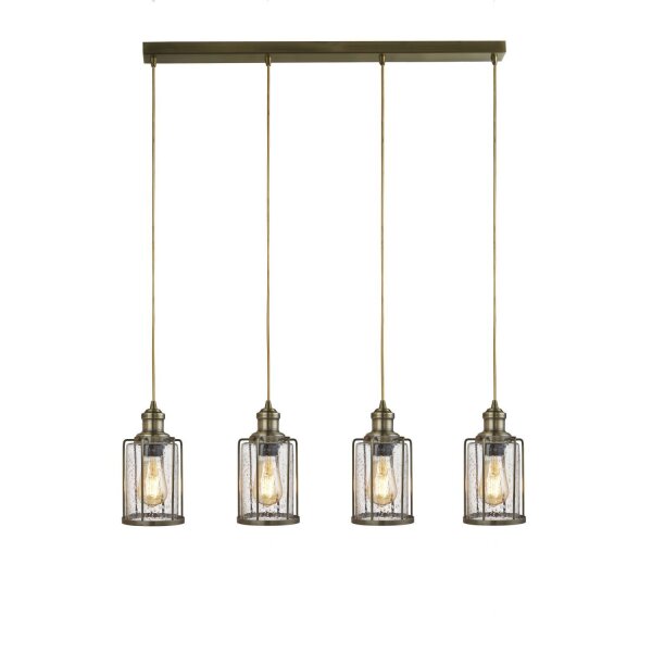 Suspension 4 flammes E27 verre métal vintage LOGAN