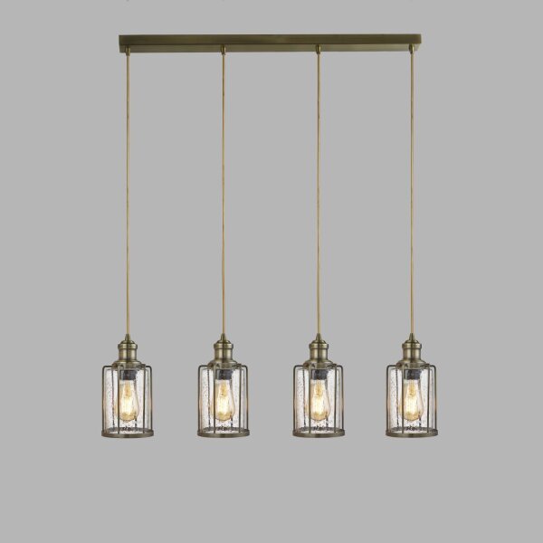 Suspension 4 flammes E27 verre métal vintage LOGAN