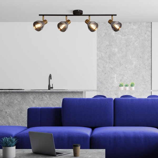 Projecteur de plafond verre métal L : 84 cm 4-flamme E14 réglable