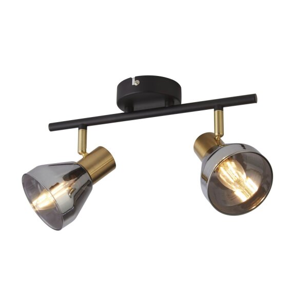 Spot de plafond 2 flammes E14 verre fumé métal réglable