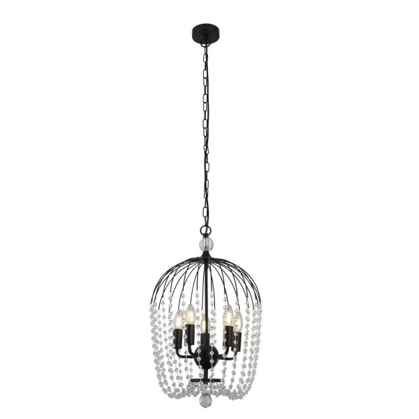 Suspension 5 flammes noir E14 Ø 36 cm métal cristal