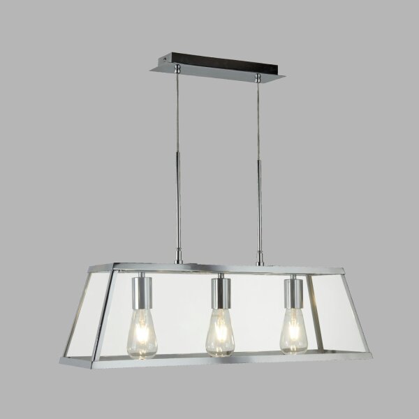 Lampe suspendue 3 flammes chrome clair E27 verre métal