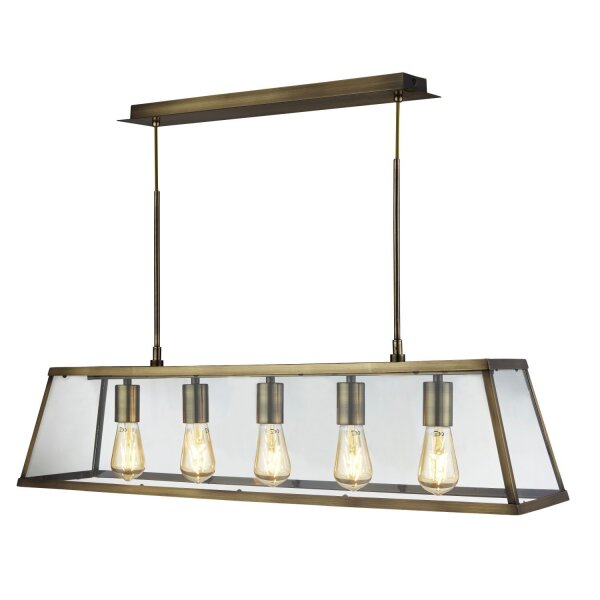 Suspension verre métal L : 90 cm en laiton antique 5x E27