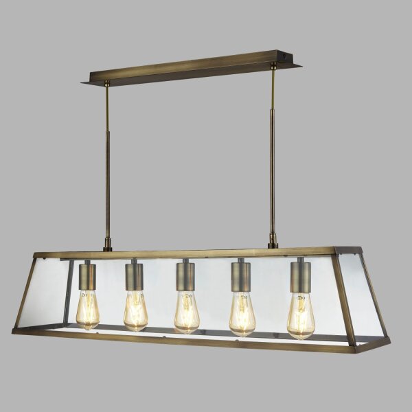 Suspension verre métal L : 90 cm en laiton antique 5x E27