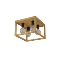 Plafonnier 4 flammes Nature Noir E27 Bois M&eacute;tal
