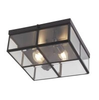 Plafonnier 2 flammes E14 noir mat verre métal