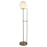 Lampadaire E27 145 cm en laiton antique blanc verre...