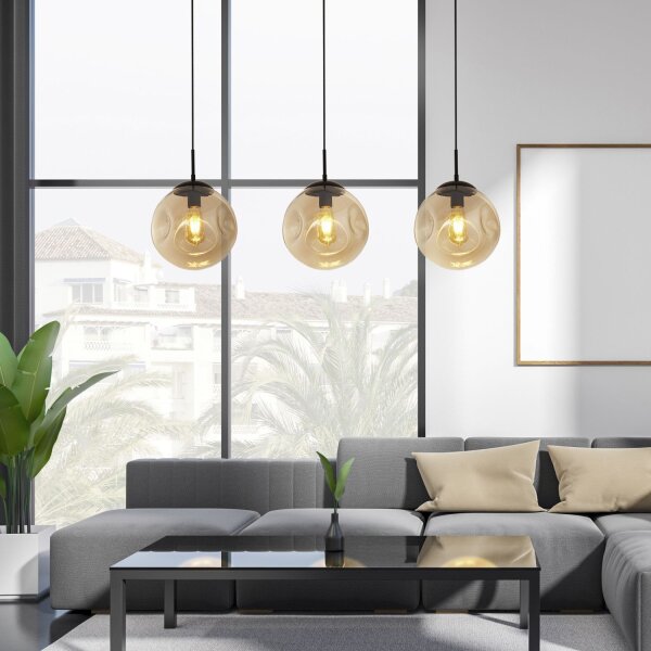 Lampe à suspendre 3 flammes E27 Noir Champagne Abat-jour sphérique
