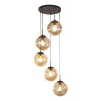 Lampe &agrave; suspendre 5 flammes E27 noir champagne
