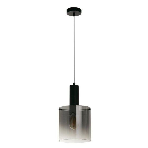 Lampe à suspendre verre métal D : 22 cm E27 Noir Gris Fumé