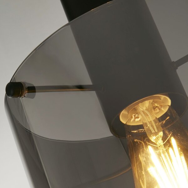 Lampe à suspendre verre métal D : 22 cm E27 Noir Gris Fumé