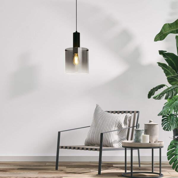 Lampe à suspendre verre métal D : 22 cm E27 Noir Gris Fumé