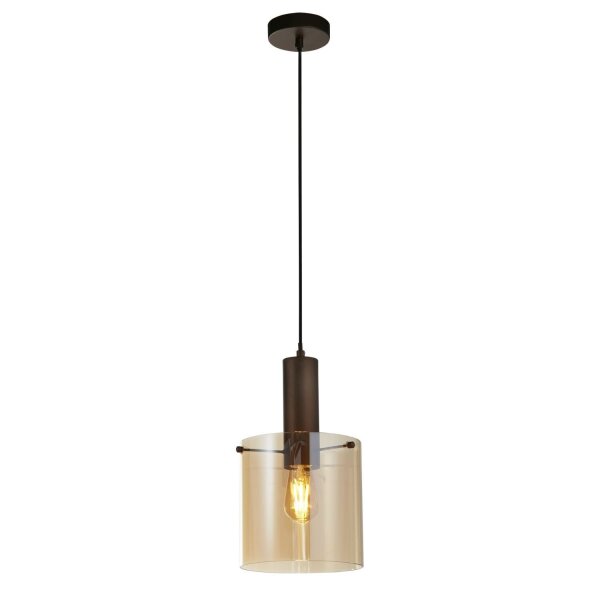 Suspension verre métal brun ambre E27 D : 20 cm