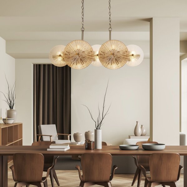 Lampe à suspendre verre métal L : 90 cm en bronze ambre clair