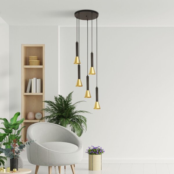 Lampe à suspendre à 5 flammes GU10 Ø 37 cm en noir et or