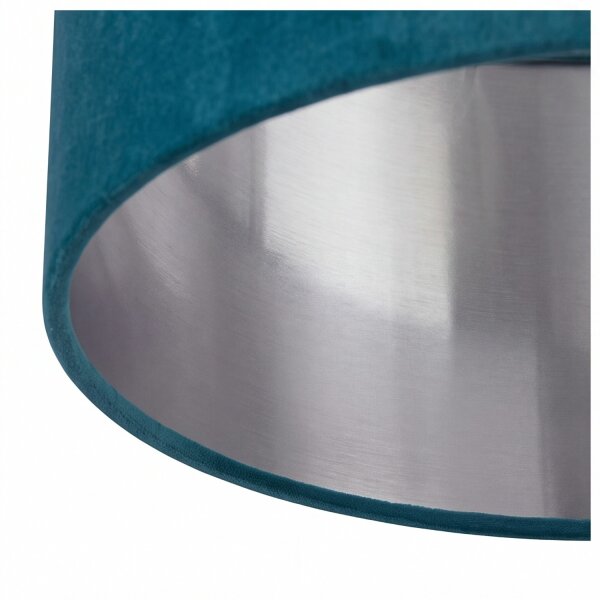 Abat-jour velours Ø 38 cm pétrole argent rond pour lampe suspendue