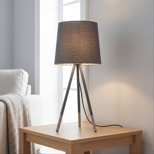 Lampe de chevet tripode E14 54 cm en argent mat gris