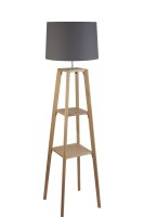 Lampadaire avec support Bois Tissu Gris Naturel E27 152 cm