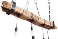 Suspension en bois naturel152 cm de long 5-flamme...