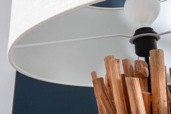 Lampadaire tripode bois lin tablette 153 cm faible éblouissement