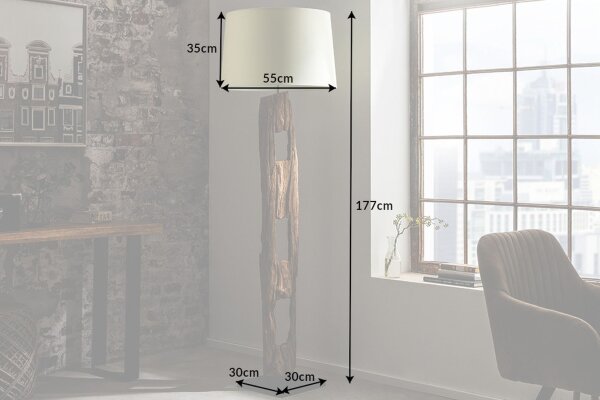 Lampadaire bois tissu blanc faible éblouissement 177 cm E27 Lire