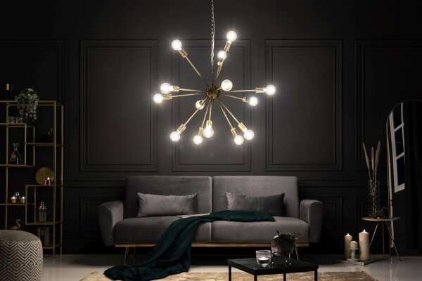 XXL Suspension en métal L:87 cm E27 14-flamme en or