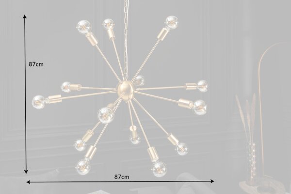XXL Suspension en métal L:87 cm E27 14-flamme en or