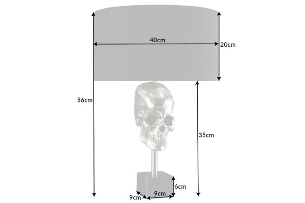 Lampe de table argent noir tête de mort E27 métal tissu