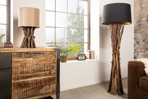 Lampadaire naturel noir or 151 cm bois coton