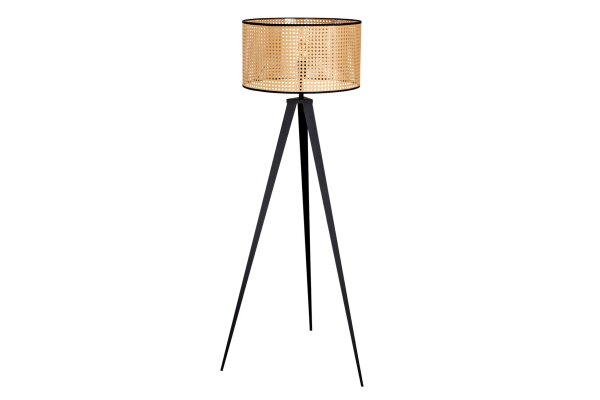 Lampadaire tripode bois plastique tressage viennois E27